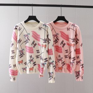 2024 automne hiver designer femmes imprimer pulls vêtements roses haut pull col rond tricot décontracté à manches longues tricots