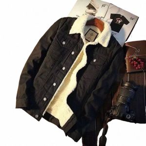 2024 Otoño Invierno Hombres Fi Lamb Fleece Chaquetas de mezclilla Tendencia Casual Confort Espesado Cálido Cálido Jeans Abrigos para hombres U3Iz #