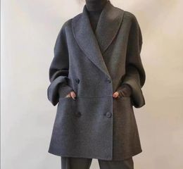 2024 herfst/winter nieuwe totem minimalistische stijl high-end kameelgrijze wollen dubbelzijdige wollen jas