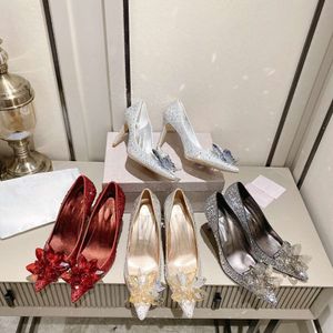 2024 Autumn/Invierno Nuevos tacones altos de las mujeres Fashion Swarovski Water Diamond Flower Crystal Zapatos