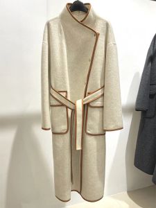 2024 Herfst/winter NIEUWE DRAMMEN VAN HOGE Breaded Hoge Kwaliteit Wool Gemengde Warm Warm Women's High Taille Long Jacket