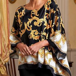 Designer T-shirt pour femmes 2024 Automne / hiver Nouvelle femmes Portez un nouveau positionnement de la manche de chauve-souris lâche imprimé Baroque Imprimé Baroque