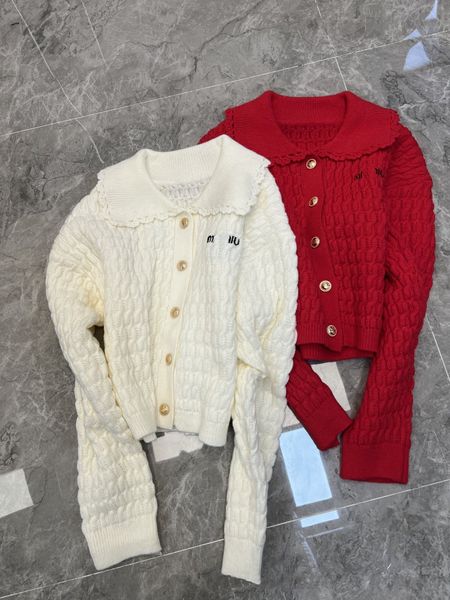 2024 automne hiver pull femmes célèbres hauts pulls coton lettre à volants pull imprimé rouge blanc décontracté à manches longues veste en tricot pull femme vêtements