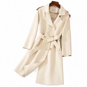 Trench Lg en daim pour femmes, veste coréenne à manches Lg, tempérament Fi, manteau tendance populaire, automne/hiver 2024, 14py #