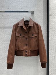 2024 Autumn Winter Winter Women's Genuine Leather Single-Breaded Botón de manga larga Slim Woman's Short Coats Pyssw009