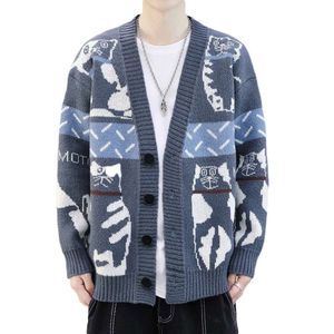 2024 Automne Youth Fashion Color Block Pull Poulain Micro Wide Wide Tricoted Men's Casual Coat Cardigan