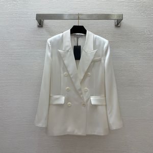 2024 Autunn witte vaste kleur blazers met lange mouwen gekotte lapel knoppen dubbele borsten met breasted outswear lagen b4a252326