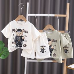 Ensemble de vêtements pour bébés garçons, T-Shirt et short d'été ours, costume pour enfants de 1 2 3 4 ans, 2024