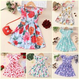 2024 Baby Girl Dress Kinderkleding 16y Kinderen Zomer Korte mouw Leuke casual bloemen Peuter Princess Flower Jurken 240428