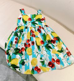 2024 gratis verzending babymeisjes mouwloos fruit print strandjurk kinderen zomerkleding kinderen jurken