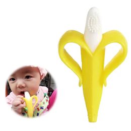 2024 Baby Silicone Entrenamiento Cepillo de dientes Forma de plátano Seguro Toyé Toya Toya Toya Ting Shenting Red de regalo para bebés - para silicona para bebés