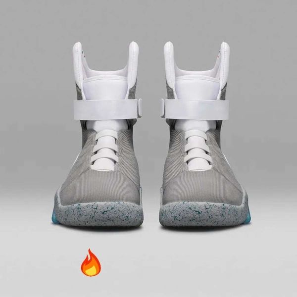 2024 Regreso al futuro Cordones automáticos Zapatillas Air Mag Zapatos LED de Marty Mcfly Regreso al futuro Brillan en gris oscuro Mcflys Tamaño 40-47