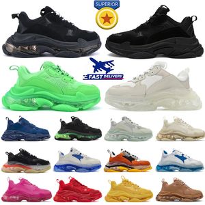 2024 Balensiaga Triple S vieilles chaussures Chaussures décontractées Chunky Hommes Sneaker Runner Bleu Glace Gris Entraîneur Lime Métallisé Argent Pastel Fluo Vert Papa Chaussure Designer Chaussures