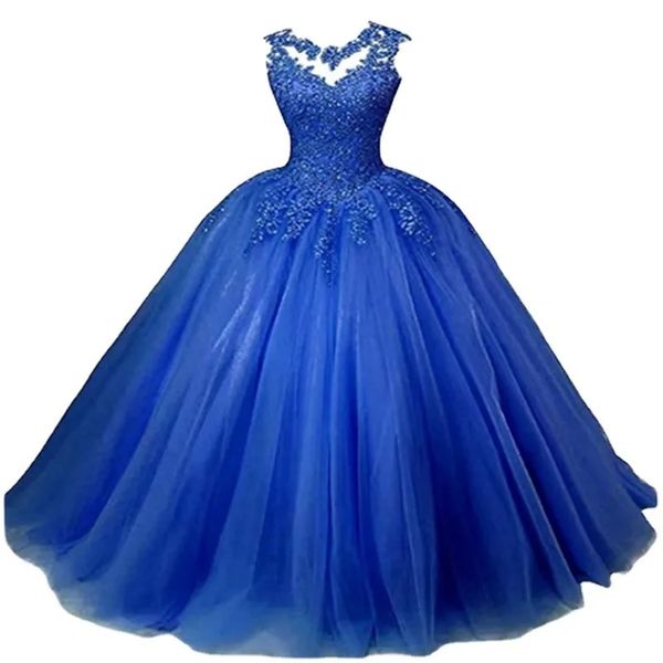 2024 Robes de bal Vintage Quinceanera Robe Scoop Appliques Tulle Dentelle Robes De Bal Robes De Graduation Formelles Robe De 15 Anos Sweet 16