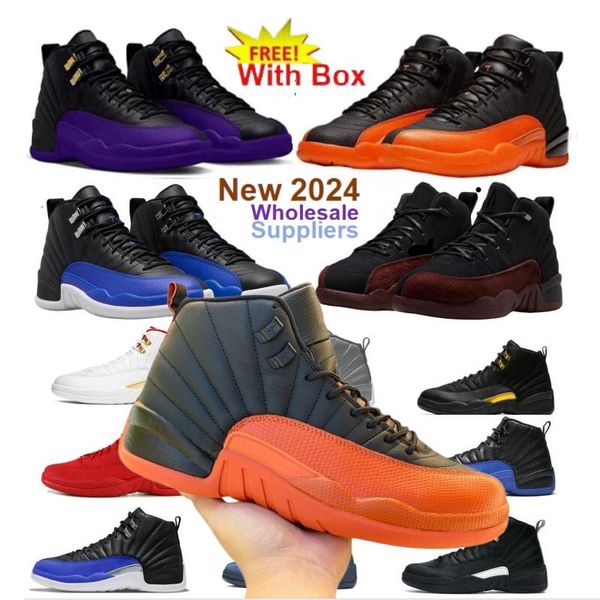 2024 Zapatos de baloncesto Naranja brillante 12s Campo Púrpura 12 Hombres Mujeres Zapatillas deportivas con caja Stealth Flu Juego Negro Taxi Deportes Hombres