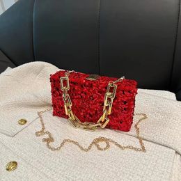 2024 Kralen Pailletten Avondtasje Elegante Doos Clutch Portemonnee Rode Dames Bruiloft Handtassen Voor Party Prom 240301