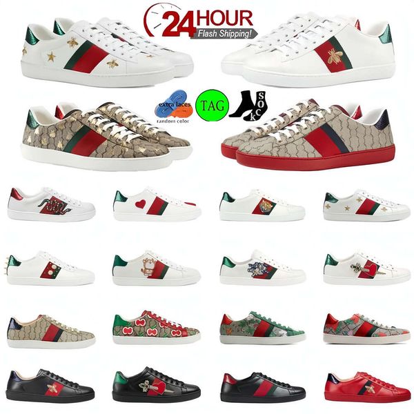 2024 Bees Ace Designer Casual Shoes Low Chaussures pour hommes et femmes Dessin animé de haute qualité Tigre brodé blanc, vert, rouge rayé chaussures de marche de sport pour hommes et femmes
