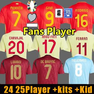 2024 Belgique Jerseys de football de Bruyne Lukaku Doku Équipe nationale Espagne Pedri Soccer Jersey Football Kirt Men Kid Kit Set Jerseys S-4XL