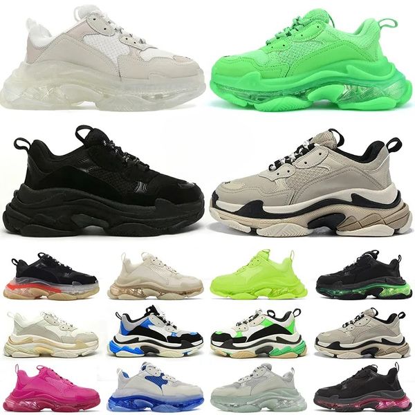 2024 Meilleure qualité triple s hommes femmes designer chaussures de sport baskets à plateforme semelle transparente noir blanc gris rouge rose bleu royal néon vert baskets pour hommes tennis