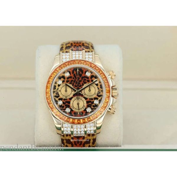 2024 Mejor versión Reloj Cosmograph Leopard T Oro amarillo Baguette Diamante Cal.7750 Reloj automático 116598 Garantía de 2 años Relojes para hombre