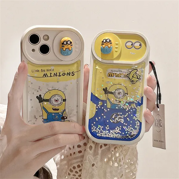 2024 Big Eyes Mignon Anime Quicks Sand Minion Animation Apple Téléphone Apple Téléphone 13iphone11 Anti-Fall 12Promax Full Soft Shell mignon