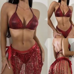 2024 Bikini Split Swimsuit Tassel Sequin Swimsuit Three-Piece Swimsuit Bikini