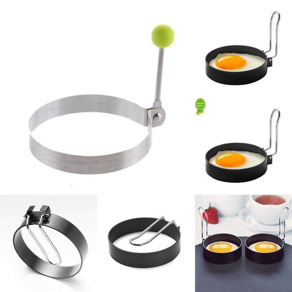 2024 Anneaux de friture en métal noir Cercle rond Moules à crêpes aux œufs au plat avec poignée Moule à œufs au plat antiadhésif Accessoire de cuisine
