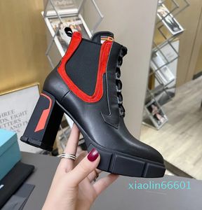 Bottines à plateforme en cuir verni noir et rouge, bottines originales, 2024