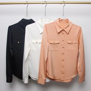 2024 Zwart/wit/champagne dames shirts ontwerper revershals lange mouwen knoppen pocket blouses dames 3151