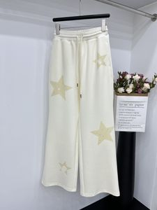 Pantalon de Sport droit et ample pour femmes, noir/blanc, livraison gratuite, de styliste, étoiles imprimées, perles, 2024, 3218