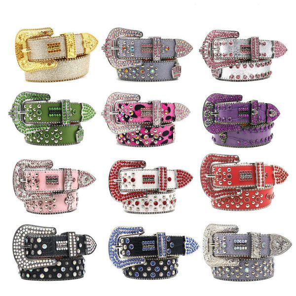 2024 Bling Studded Crystal Fashion Diamond BB Simon Belt Woman Femme Designer en cuir pour l'homme Belts Largeur pour hommes 3,8 cm Rock S Ruckle Punk Belts ukk668