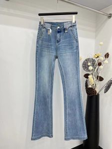 2024 Blauw Gratis Verzending Rechte Losse Kralen Strass Denim Dames Jeans Designer Dames Denim Broek 3245