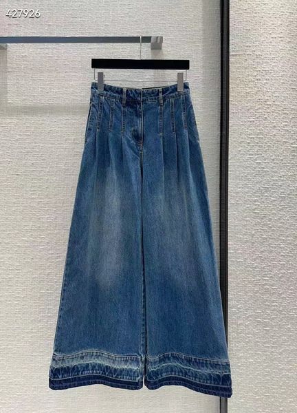 2024 livraison gratuite bleu droit lâche haut de gamme Applique piste Denim femmes jean concepteur femmes Denim pantalon 3278