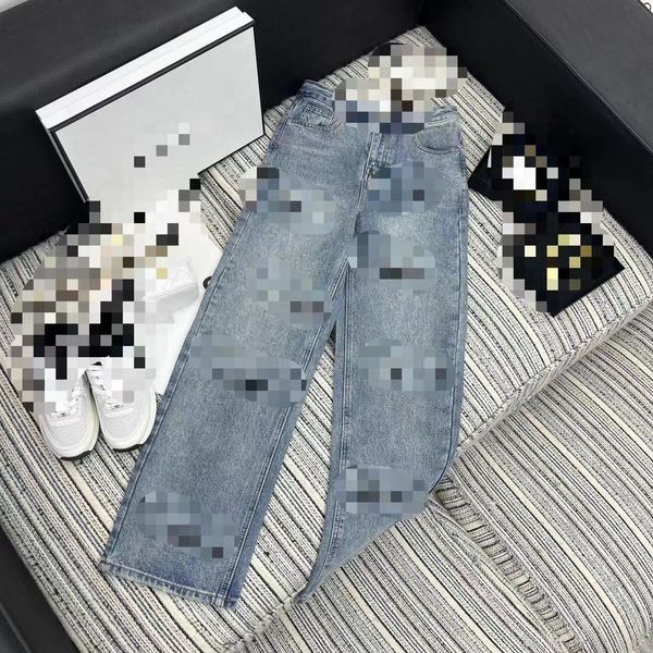 2024 Blue Livraison gratuite Poches lâches droites Boutons Jeans pour femmes Designer Femme's Denim Pants 4241