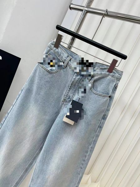 Jean bleu droit et ample pour femmes, pantalon en Denim, Slim, haut de gamme, avec Logo de styliste, livraison gratuite, 2024, 3034