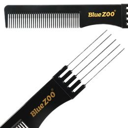 2024 BlueZOO Cross Border Hot Print Logo Salon Hairdressing Shop PP Material Insertion Comb Oil Scraper Steel Needle Comb Blackfor Salon PP