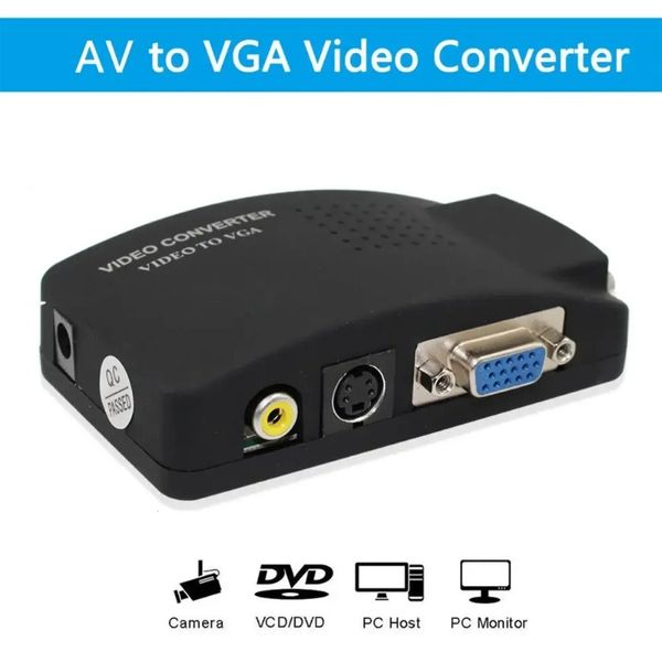 2024 BNC a VGA Convertidor de vídeo AV a VGA CVBS S Entrada de vídeo a PC Adaptador de salida VGA Caja de interruptor para PC MACTV Cámara DVD DVR