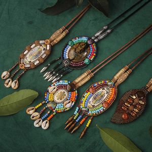 2024 Boheemse etnische stijl Handweven lederen ketting trui ketting voor vrouwen