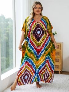 2024 Bohemian multicolor V cou de coude en vrac en vrac pour femmes Summer Casual Plus taille Batwing Sleeve Vacation Long Q14 240517