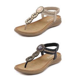 2024 Boheemse sandalen vrouwen slippers wig gladiator sandaal dames elastische strandschoenen snaar kralen kleur25 gai
