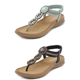 2024 Bohemian Sandals Femmes Pantres de coin glaçon Gladiator Sandale Femas Elastic Beach Shoes String Perle Color26 Gai