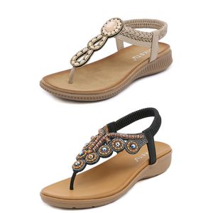 2024 Boheemse sandalen vrouwen slippers wig gladiator sandaal dames elastische strandschoenen snaar kralen kleur11 gai