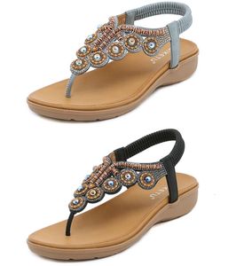 2024 Boheemse sandalen vrouwen slippers wig gladiator sandaal dames elastische strandschoenen snaar kralen kleur14 gai-79523