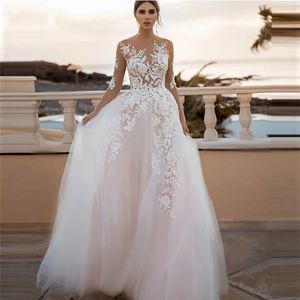 2024 Boho trouwjurken 2024 Sheer mouwen illusie kanten applique bohemian bruid jurken vestido de novia robe de mariiee