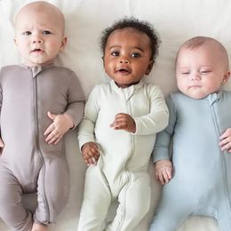 2024 Geboren baby bamboe vezel romper solide ademende kleren met lange mouwen voor 0-24m boy girl jumpsuit baby loungewear pyjama's 240327