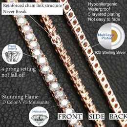 2024 Collar de pulsera Cadena de tenis Hip-Hop 925 Plata esterlina VVS Moissanite Diamond Cluster Iced Out Cadena cubana para hombres Mujeres4