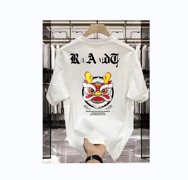 Estación europea Marca de moda Slim Fit Pi Shuai Camiseta de manga corta para hombre 2024 Año del dragón Nuevo estilo chino Camiseta con estampado líder de moda