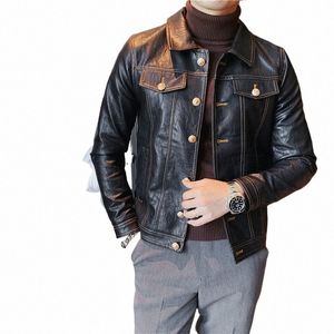 2024 Merk luxe kleding heren lente Casual leren jas/Man slim fit Fi Hoge kwaliteit lederen jassen Man kleding J66A #