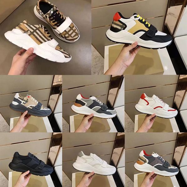 2024 Brand Chaussures en cuir masculin couleur Couleur assortie de baskets à plaid à semelles épaisses Sneakers mode décontracté sports B22 Small White Shoelace Boîte