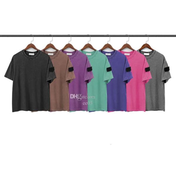 2024 Brand Tshirts en pierre masculine lavé Old Cotton Small Round Neck T-shirt Island NV556